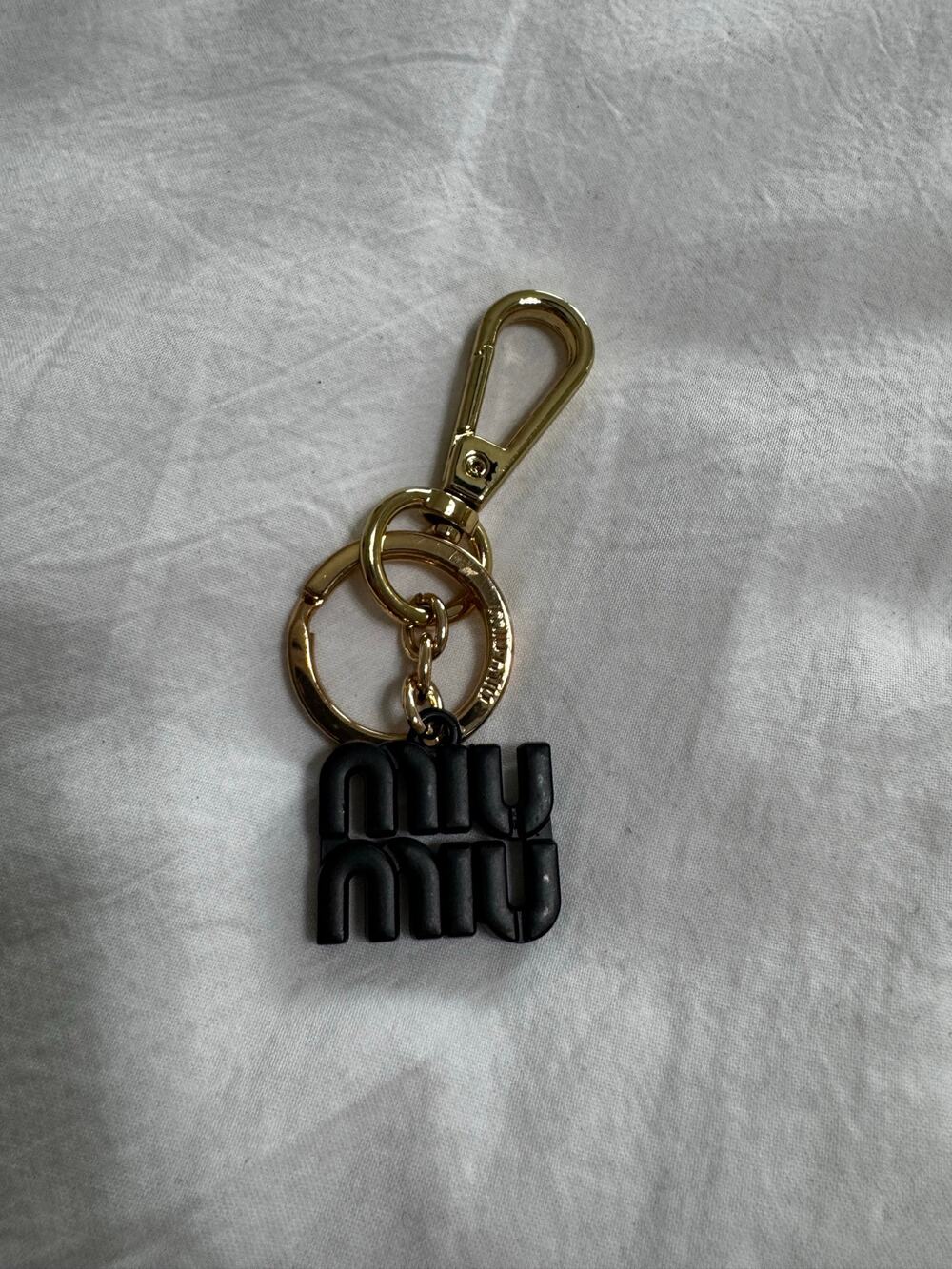 Black Miu Miu Logo Bag Charm Keychain – Gold Hardware